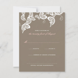 White Floral Peacock Elegant Wedding RSVP Card