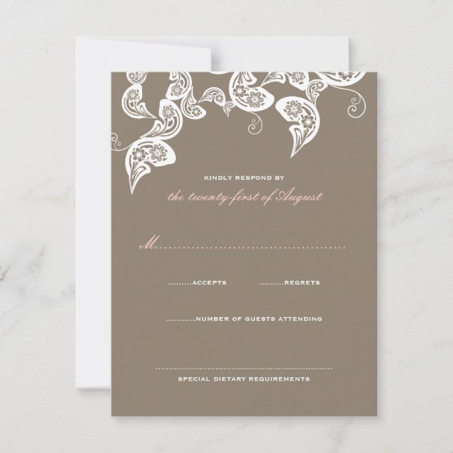 White Floral Peacock Elegant Wedding RSVP Card (Front)