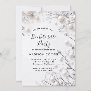 White floral pearls Bachelorette party Invitation