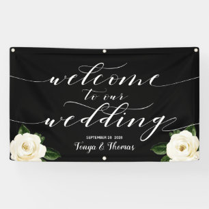 White Floral Peony Calligraphy Welcome Our Wedding Banner