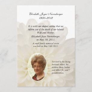 White Floral Photo Death Announcement Card