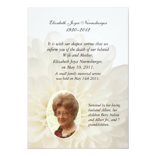 white floral photo death announcement card zazzlecouk
