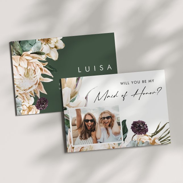 White Floral Photo Maid Of Honour Proposal Card (Creator Uploaded)