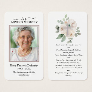 White Floral Photo Prayer Card