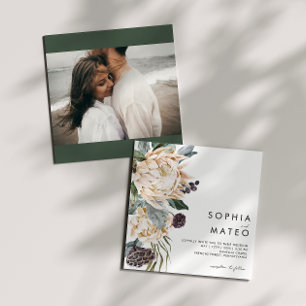 White Floral Photo Square Wedding Invitation