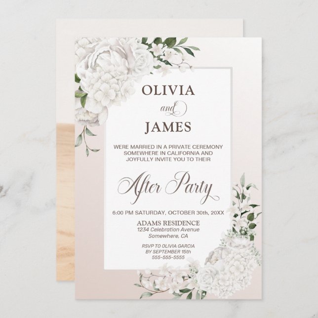 White Floral Photo Wedding Reception Invitation (Front/Back)