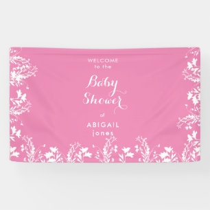 White Floral Pink Baby Shower Welcome Banner