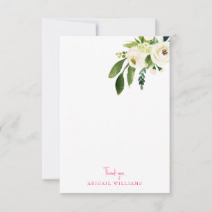 White Floral Pink Text Blank Thank You  Card