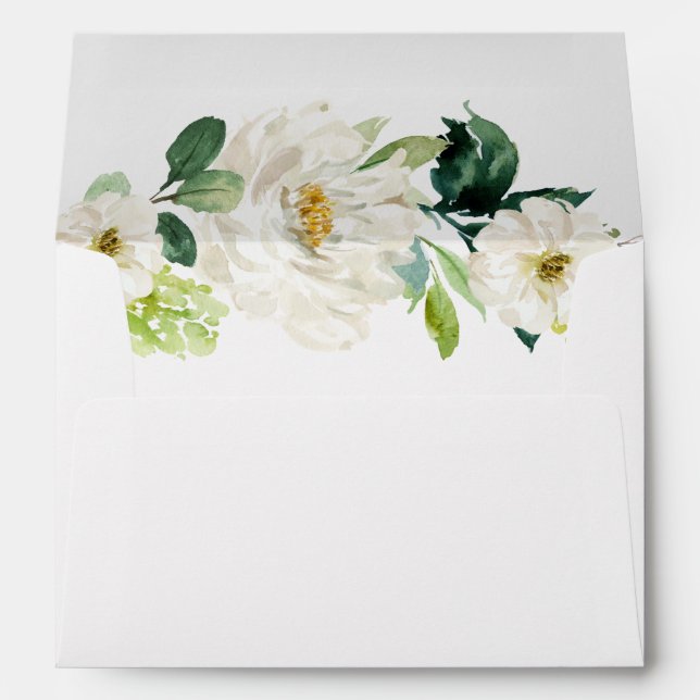 White Floral Pre-Printed Address 5x7 Envelope (Back (Bottom))