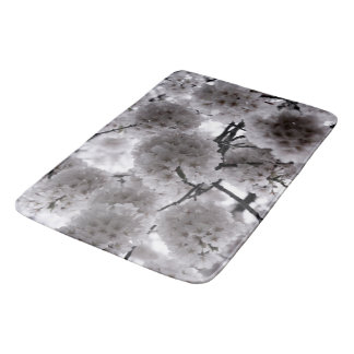 White Floral Print Bath Mat