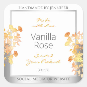 White Floral Product Packaging Label Orange Silver