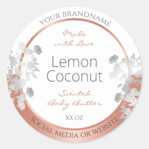 White Floral Product Packaging Labels Rose Gold