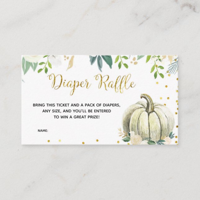 White Floral Pumpkin Baby Shower Diaper Raffle Enclosure Card (Front)