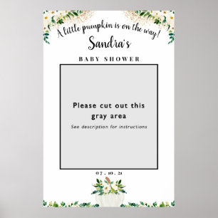 White Floral Pumpkin Baby Shower Photo Frame Prop Poster