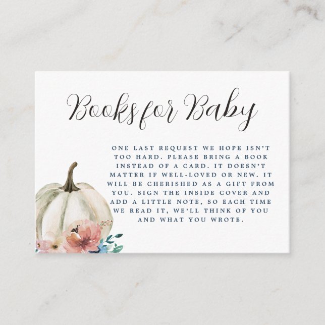 White Floral Pumpkin Books For Baby  Enclosure Card (Front)