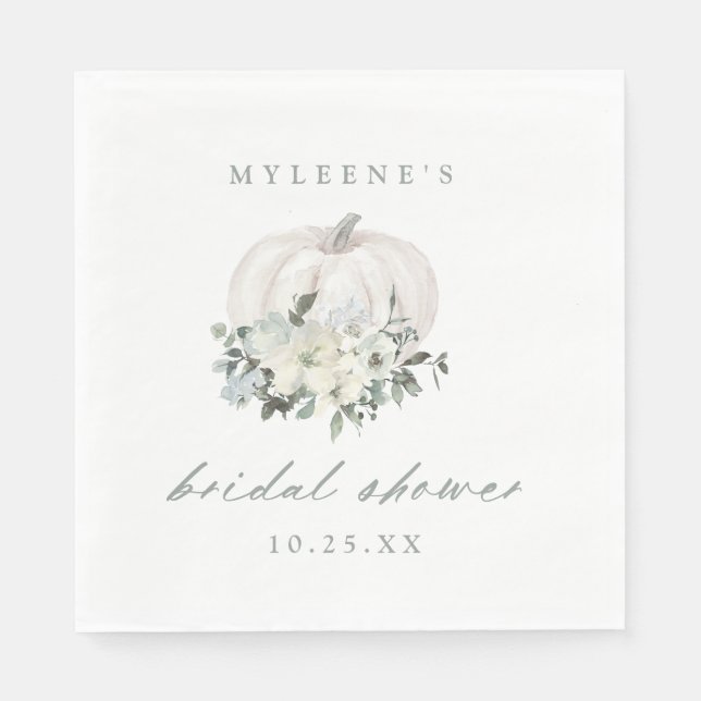 White Floral Pumpkin Bridal Shower  Napkin (Front)