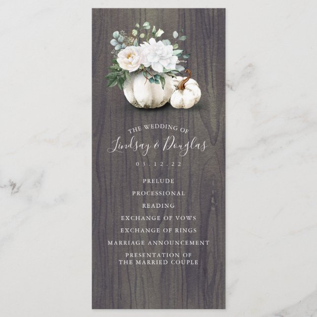 White Floral Pumpkin Fall Wedding Programs Programme (Front)