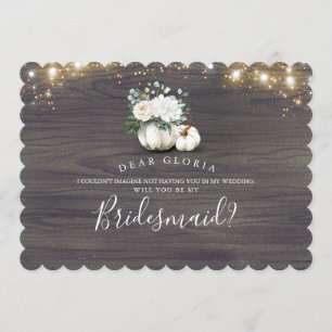 White Floral Pumpkin Rustic Bridesmaid Proposal Invitation