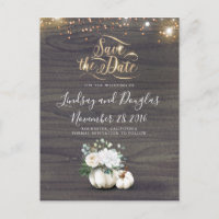 White Floral Pumpkin Rustic Fall Save the Date