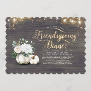 White Floral Pumpkin Rustic Friendsgiving Dinner Invitation