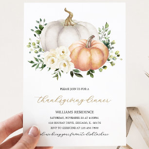 White Floral Pumpkin Thanksgiving Dinner Invitation