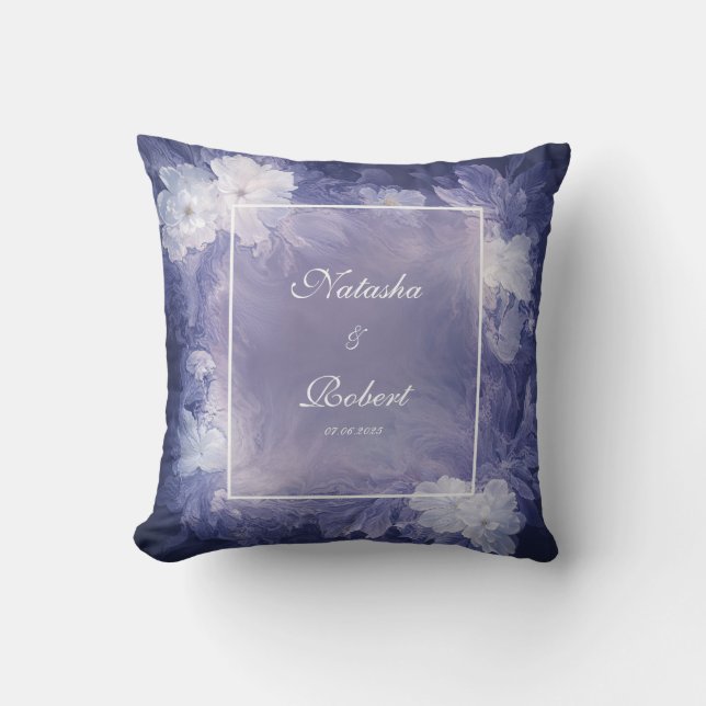White Floral Purple Blue Marbled Liquid Art Cushion (Front)