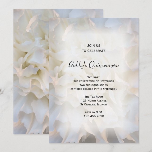 White Floral Quinceañera Party Invitation (Front/Back)