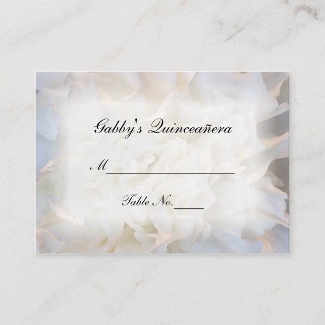 White Floral Quinceañera Place Card (Front)