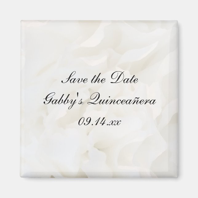White Floral Quinceañera Save the Date Magnet (Front)