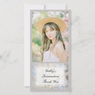 White Floral Quinceañera Thank You Photo Card