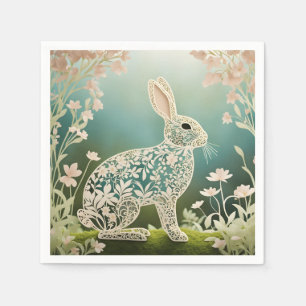 White Floral Rabbit Spring Art  Napkin