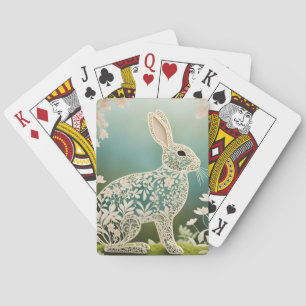 White Floral Rabbit Spring Art Playing Cards