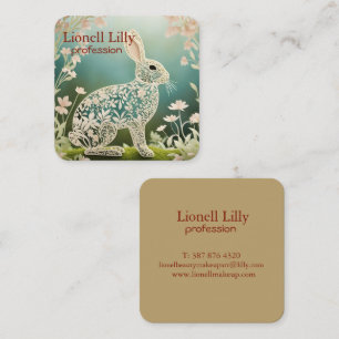 White Floral Rabbit Spring Art  Square Business Card