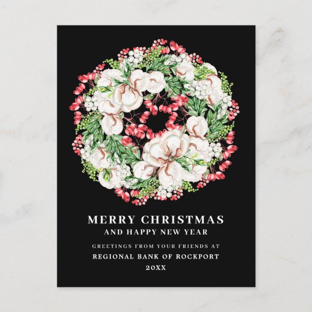White Floral Red Berry Business Christmas Postcard (Front)