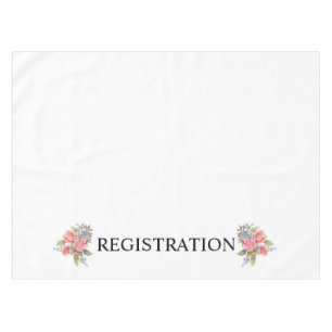 White Floral Registration Sign Desk Tablecloth