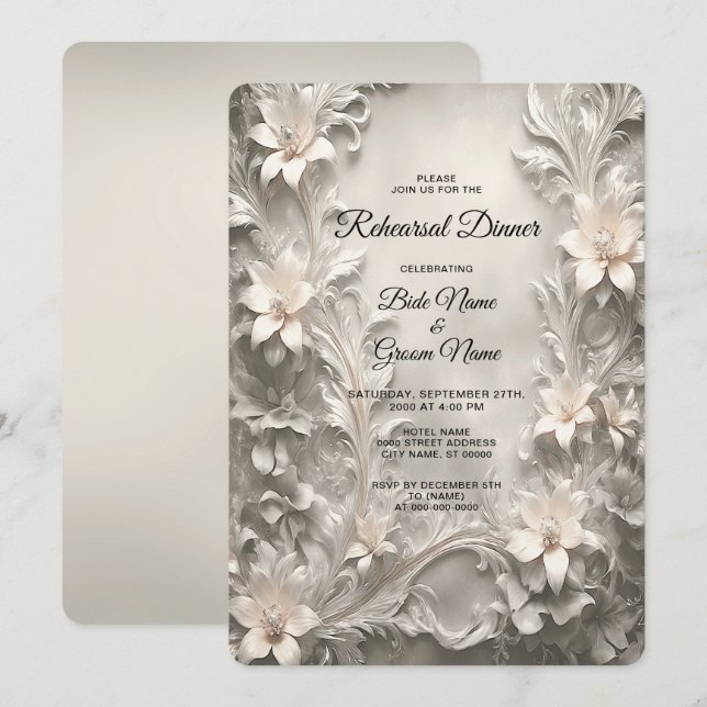 White Floral Rehearsal Dinner Invitation (Front/Back)