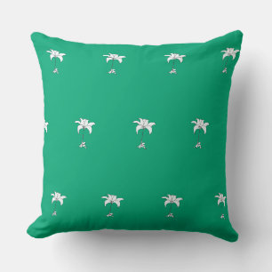 White Floral Repeat Green Cushion