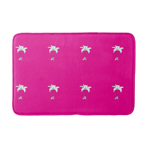 White Floral Repeat Hot Pink        Bath Mat