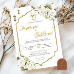 White Floral Roka Hindu Wedding Ceremony Invitation<br><div class="desc">White Floral Indian Wedding Ceremony Invitation,  Roka Hindu Wedding,  Bollywood Indian Sangeet Invite,  Ganesh Pooja Mehendi Wedding</div>