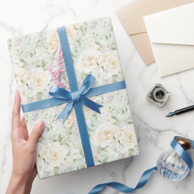 White Floral Romantic Wedding Wrapping Paper (Gifting)