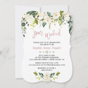 White Floral Rose Gold Bachelorette Weekend Party Invitation
