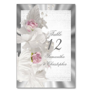 White floral rose wedding table number