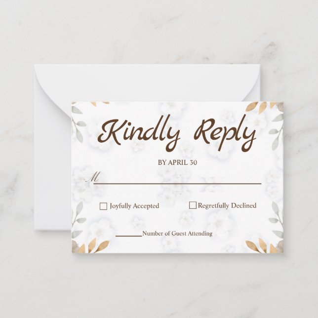 White Floral RSVP Card Elegant Simple RSVP (Front)