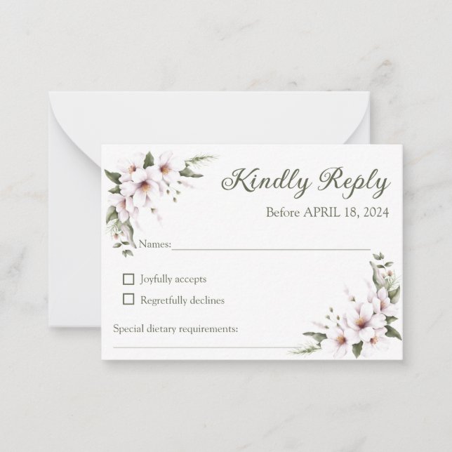 White Floral RSVP Card, Reply Card (Front)