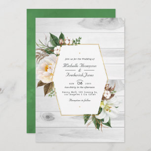 White Floral Rustic Barn Country QR Code Wedding Invitation