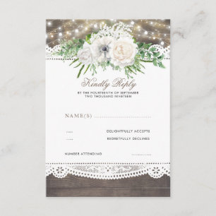 White Floral Rustic Chic Wedding RSVP