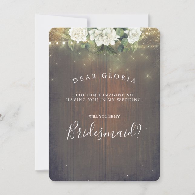 White Floral Rustic Country Bridesmaid Proposal Invitation (Front)