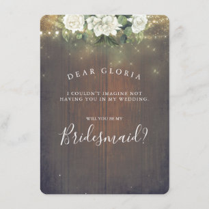 White Floral Rustic Country Bridesmaid Proposal Invitation