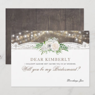 White Floral Rustic Will You Be My Bridesmaid Invitation