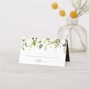 White Floral Rustic Wood Wedding Elegant Place Card